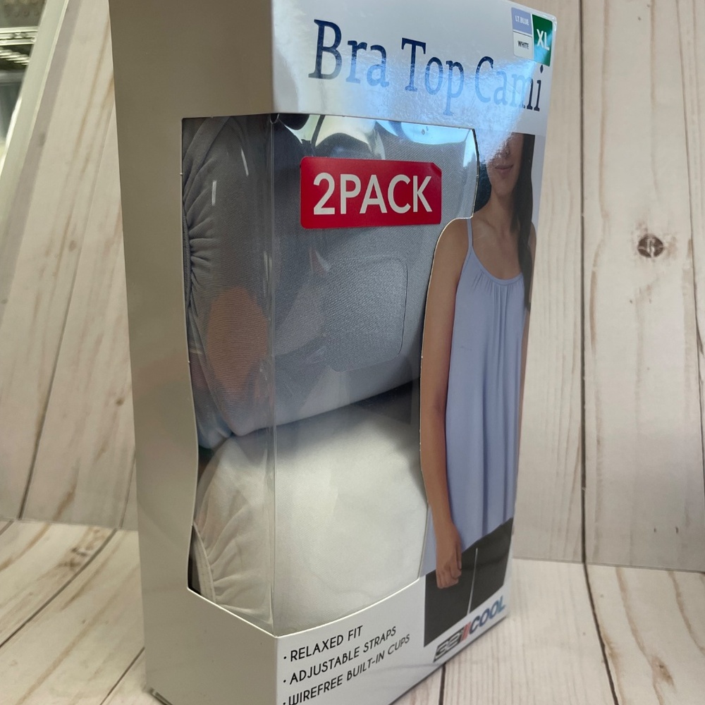 Women's 32 Cool Built In Bra Top Cami Camisole 2 Pack XL Bust 42-44" NEW - Picture 2 of 3